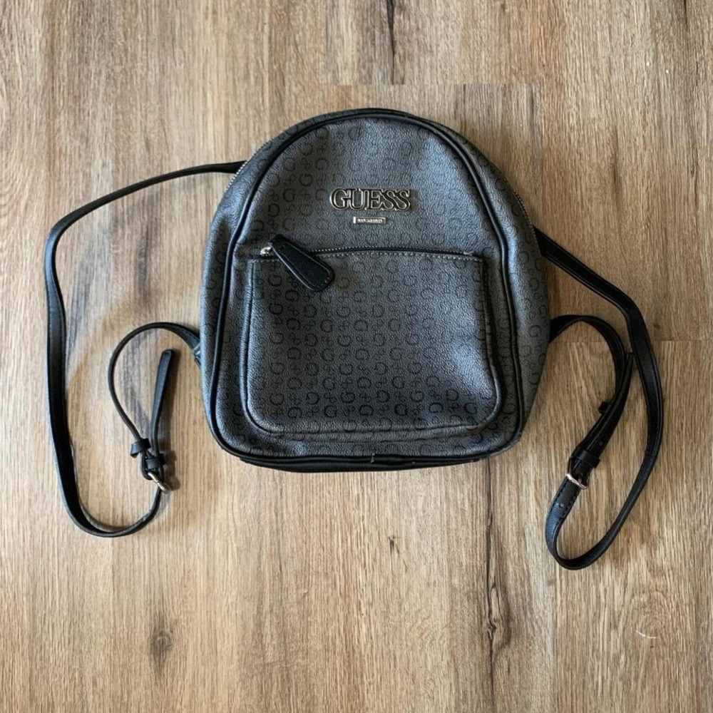 Y2k Guess faux leather mini backpack in black -‎ 10in x 12in